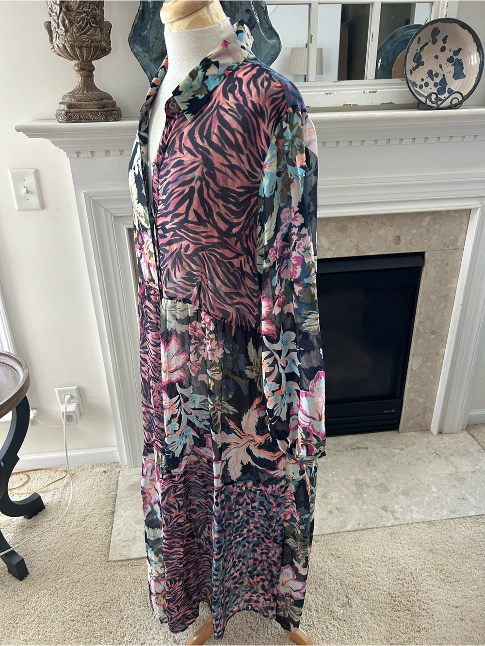 Soft Surroundings Multicolor Floral & Zebra Print Button-Front Maxi Dress - Picture 5 of 9
